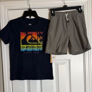 Quiksilver Rainbow Logo Tee and Charcoal Shorts